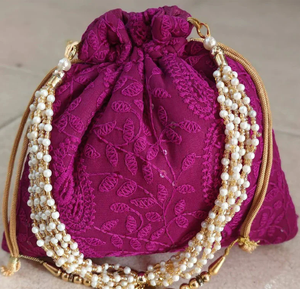 Pochette indienne brodée faite à la main pour femmes sac Potli pochette sac à cordon pour mariage retour cadeau pochette de faveur - Product Image 4