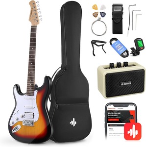 Kit de Guitarra Eléctrica de 39 Pulgadas, Cuerpo Sólido, Color Sunburst, para Principiantes, con Amplificador, Funda, Capo, Correa, Cuerdas, Afinador - Product Image 3