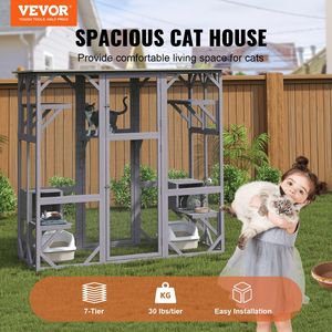 7-Tier Large Outdoor <b>Cat</b> House with 5 Platforms and 2 Resting <b>Boxes</b> 71.2 X 34.6 X 66.5 <b>Cat</b> Enclosure with Front Door - Product Image 2