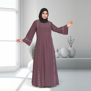 Abaya Nida Modeste avec Panneau Brodé, Robe Islamique à Manches Longues, Fermeture Avant, Style Dubaï, Légère, pour Femmes Musulmanes, Idéale pour l'Aïd et les Occasions Spéciales - Product Image 1