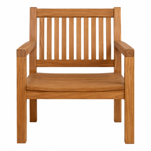 Chaise de jardin en teck massif avec dossier à lattes verticales et accoudoirs, design scandinave, écologique, confortable, imperméable et durable - Product Image 1