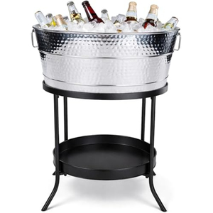 Ensemble de bacs à boissons ovales créatifs en acier inoxydable avec support et plateaux noirs, parfait pour les événements, la restauration et les bars à domicile, au prix d'usine - Product Image 3