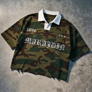 <b>Striped</b> Rugby Camouflage <b>Polo</b> <b>Shirt</b> Men Short Sleeve Breathable Woven Casual Style Front Print - Product Image 3