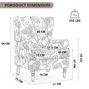 Poltrona Moderna con Design Floreale e Gambe in Legno Retrò, Comoda Sedia Imbottita Singola per Soggiorno e Camera da Letto - Product Image 2