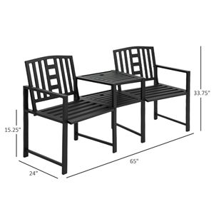 Panca da Giardino in Metallo con Foro per Ombrellone e Braccioli, Arredo Esterno per Patio, Veranda, Cortile e Impianti Sportivi - Product Image 3