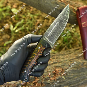 Cuchillo Skinner UA Supplies de Hoja Fija de Acero de Damasco con Punta Caída y Mango de Piña para Caza y Camping al Aire Libre, Longitud Personalizable - Product Image 2
