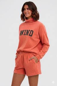 Ensemble pull à col montant et épaules tombantes pour femme avec short, en molleton de coton respirant, séchage rapide, écologique - Product Image 4