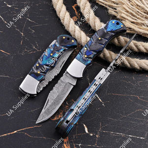 Cuchillo Plegable de Bolsillo Hecho a Mano de Acero de Damasco de Grado Industrial, Diseño Novedoso 2026, Punta Caída, Mango Cómodo de Madera Pakka Esculpida - Product Image 5