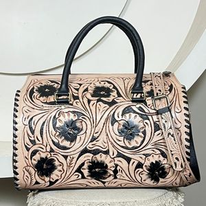 Personalized Handcrafted Floral <b>Leather</b> Luxury Fashion Design Large Size Speedy Bag Genuine Cow <b>Leather</b> Travel Duffel Bag for Wo - Product Image 4