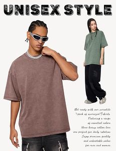 Camiseta de Manga Corta para Hombre, Oversize, de Algodón Lavado, Cuello Redondo, Color Sólido, Corte Casual - Product Image 3