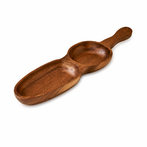 Plateau de service pour en-cas en bois d'acacia artisanal avec poignée |   Plateau à fruits secs à double compartiment, organisateur de table décoratif, cadeau - Product Image 1