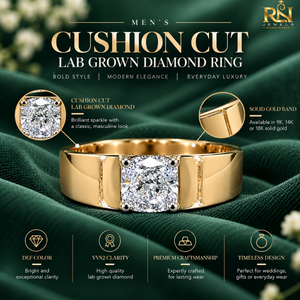 Men's <b>Cushion</b> VVS2 Lab Grown Diamond Solitaire <b>Ring</b> 9K 14K 18K Gold | 2 CT DEF Color Excellent Cut Solid Gold Band <b>Wedding</b> <b>Ring</b> - Product Image 5