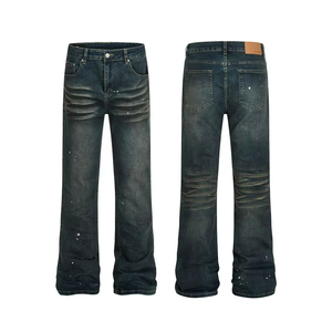 Jeans décontractés pour hommes et femmes, style vintage, effet vieilli, effet éclaboussures d'encre, élastiques, coupe slim, évasés - Product Image 4