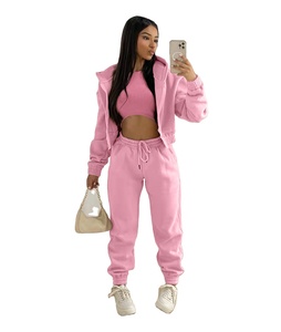 Custom High Quality Fall Winter 3 Piece Fleece Hoodie Hooded Sport Wear Leisure <b>Set</b> Women Tank Top <b>Sweatpants</b> <b>Sets</b> 2025 - Product Image 5