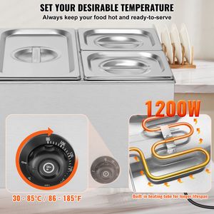 Scaldavivande Elettrico Professionale Commerciale a Vapore da 1200W, 4 Vasche da 16.4QT, in Acciaio Inossidabile, per Buffet Bain Marie - Product Image 3