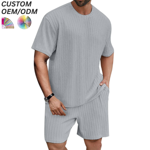Conjunto de Camiseta y Pantalones Cortos de Algodón Sólido Transpirable para Hombre, Ropa Urbana Ligera de Verano, con Logotipo Personalizado Serigrafiado, OEM ODM - Product Image 1