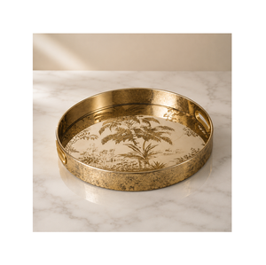 Plateau de service classique en métal couleur or pour accessoires de table, aliments, en-cas et chocolats, de forme ronde - Product Image 1