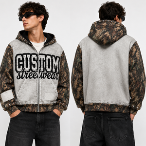 SHH INDUSTRIES Custom Camo Rhinestone Hoodie Men <b>Zip</b> Up Street wear Studded Graphic <b>Hooded</b> Sweatshirt Oversized Private Label - Product Image 4