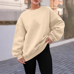 เสื้อสเวตเชิ้ตคอกลมผู้หญิง สีพื้น แขนยาว ผ้าฝ้ายถัก 100% ระบายอากาศได้ดี สวมใส่สบายๆ ในฤดูใบไม้ร่วง ทรงปกติ - Product Image 4