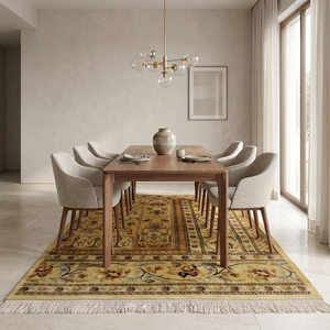 Tapis en mosaïque de galets organiques beige doré, tapis moderne en laine tufté à la main, franges, écologique, antidérapant pour salon, chambre à coucher - Product Image 3