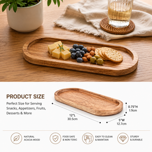Plateau et assiette rustiques faits à la main en bois d'acacia, lavables au lave-vaisselle, qualité professionnelle pour la cuisine, la salle de bain, l'hôtel - Product Image 5