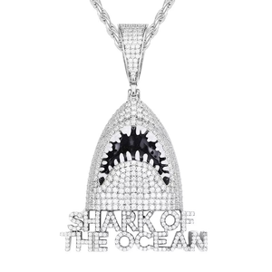 Collar con colgante de tiburón de moissanita y plata de ley S925, estilo Bling Ice Out, para hombre, joyería de lujo para raperos, estilo hip hop. - Product Image 3