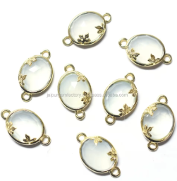 Aqua Calcédoine Forme ovale Lunette en argent sterling 925 Connecteur plaqué or Fabrication de bijoux faite à la main - Product Image 3