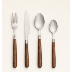 Ensemble de couverts en acier inoxydable écologiques en gros avec manche en bois de noyer naturel, vaisselle moderne et minimaliste pour hôtel - Product Image 5