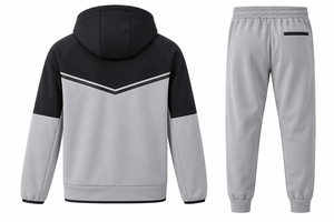 Conjunto deportivo de dos piezas para mujer con bloques de color, sudadera con capucha y cremallera, pantalones jogger, ropa deportiva ligera y personalizada - Product Image 2