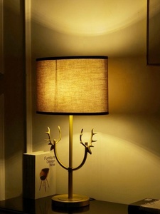 Antler Crest Metal Table Lamp with Decorative Deer Horn Accents Bronze Finish <b>Drum</b> <b>Shade</b> Warm Ambient Bedside <b>Lighting</b> - Product Image 5