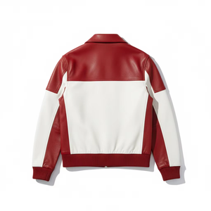 Veste en cuir de motard rouge et blanche personnalisée pour hommes, cuir véritable, design personnalisé, streetwear, vêtements pour hommes, veste en cuir Avirex unisexe - Product Image 2