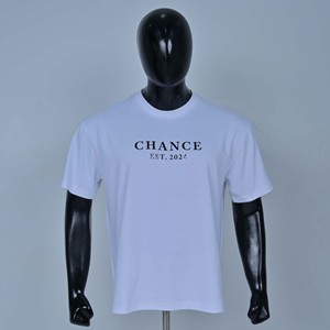 T-shirts blancs à manches courtes et col rond pour hommes Chance, coupe classique, imprimé lettres, OEM, haut décontracté, streetwear, été, vente en gros, haute qualité - Product Image 1