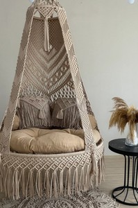 Brown Cotton <b>Macrame</b> Swing <b>Chair</b>, Boho <b>Hanging</b> Seat, Indoor Outdoor Lounger - Product Image 1