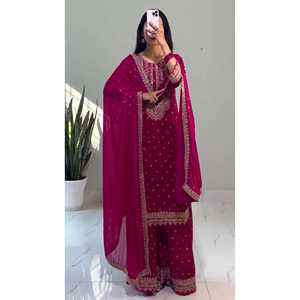 Conjunto de Fiesta para Mujer Zeel Fashion, Color Rosa Oscuro, Diseño Elegante, Top con Dupatta y Sharara Completamente Cosido - Product Image 1