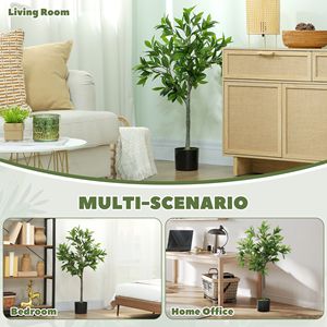 Árbol Artificial de Laurel Realista con 345 Hojas de PEVA, Planta Artificial en Maceta para Decoración del Hogar, Árboles Artificiales Verdes - Product Image 5