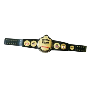 Ceinture de championnat du monde ECW de qualité supérieure, personnalisée, en or, avec sangle noire et drapeaux internationaux, édition collector. - Product Image 6