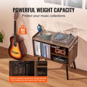 Support pour tourne-disque vinyle vintage avec capacité pour 100 albums, étagères amovibles et supports pour CD - Product Image 4