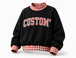 Sudadera Rosa para Mujer, Cuello Redondo, Detalles a Cuadros, Estampado con Letras Personalizadas, Ropa de Otoño, Corte Regular, Manga Larga, Tejido de Algodón - Product Image 2