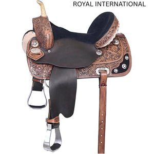 อานม้าตะวันตก ROYAL INTRNATIONAL RI-51 งานแฮนด์เมดระดับพรีเมียม หนังแท้ ลายดอกไม้  โครงไฟเบอร์กลาส สำหรับแข่งขันบาร์เรลเรซซิ่ง - Product Image 1