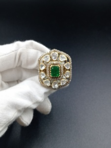 hexagone Shape <b>Cocktail</b> <b>Ring</b> green rectangle doublet Stone <b>Gold</b> Plated Women's Wedding Jewelry Glam ethnic Style adjustable <b>ring</b> - Product Image 2