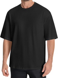 เสื้อยืดคอกลมแขนสั้นสีดำล้วนสำหรับผู้ชาย ผ้าฝ้าย 100% ทรงโอเวอร์ไซส์ สวมใส่สบาย ระบายอากาศได้ดี เป็นมิตรกับสิ่งแวดล้อม แห้งเร็ว - Product Image 4