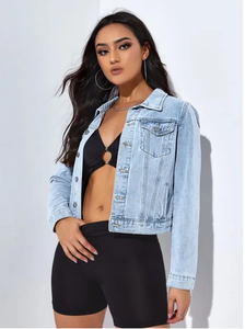 Wholesale Women's Regular Fit Denim Jacket Custom Design Eco-Friendly Vintage Style 100% Cotton Casual Streetwear Crop - Product Image 2