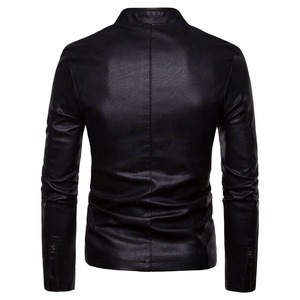 Chaqueta de cuero para hombre, estilo motero, corte ajustado, cierre de cremallera, color sólido, ropa de abrigo de otoño, chaqueta de cuero para hombre - Product Image 2