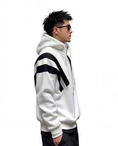 <b>Men's</b> Plus Size Color Blocked Quarter Zip Hoodie Knitted Hooded Sweatshirt White Black - Product Image 3