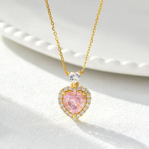 Collier pendentif AMBER JEWELS pour femme, diamant rose fantaisie taille brillant rond, plaqué or 14 carats, classique, pour tous les jours - Product Image 1