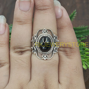Vintage 925 Sterling <b>Silver</b> Black Star Gemstone <b>Ring</b> Handmade Filigree Oval Cabochon <b>Statement</b> <b>Ring</b> Unisex Jewelry Gift for Men - Product Image 5