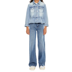 Ensemble veste et pantalon en jean élégant pour filles, matelassé, respirant, en coton tricoté, 2-en-1, tendance, délavé clair, luxe, hiver - Product Image 2