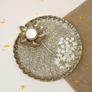 Metal Golden Pooja Thali Decorative Tika Tilak Plate for Wedding Haldi Mehndi Home Decor - Product Image 4