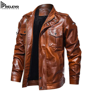 Chaqueta de Cuero Marrón Vintage para Hombre, Chaqueta de Trabajo Resistente con Múltiples Bolsillos, Cierre de Cremallera y Broches - Product Image 3
