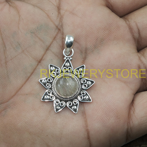 Colgante de Cuarzo Rutilado Dorado en Plata de Ley 925, Diseño Boho de Flor de Sol Hecho a Mano, Joyería con Piedras Preciosas, Regalo para Mujer, Regalo de Aniversario - Product Image 5